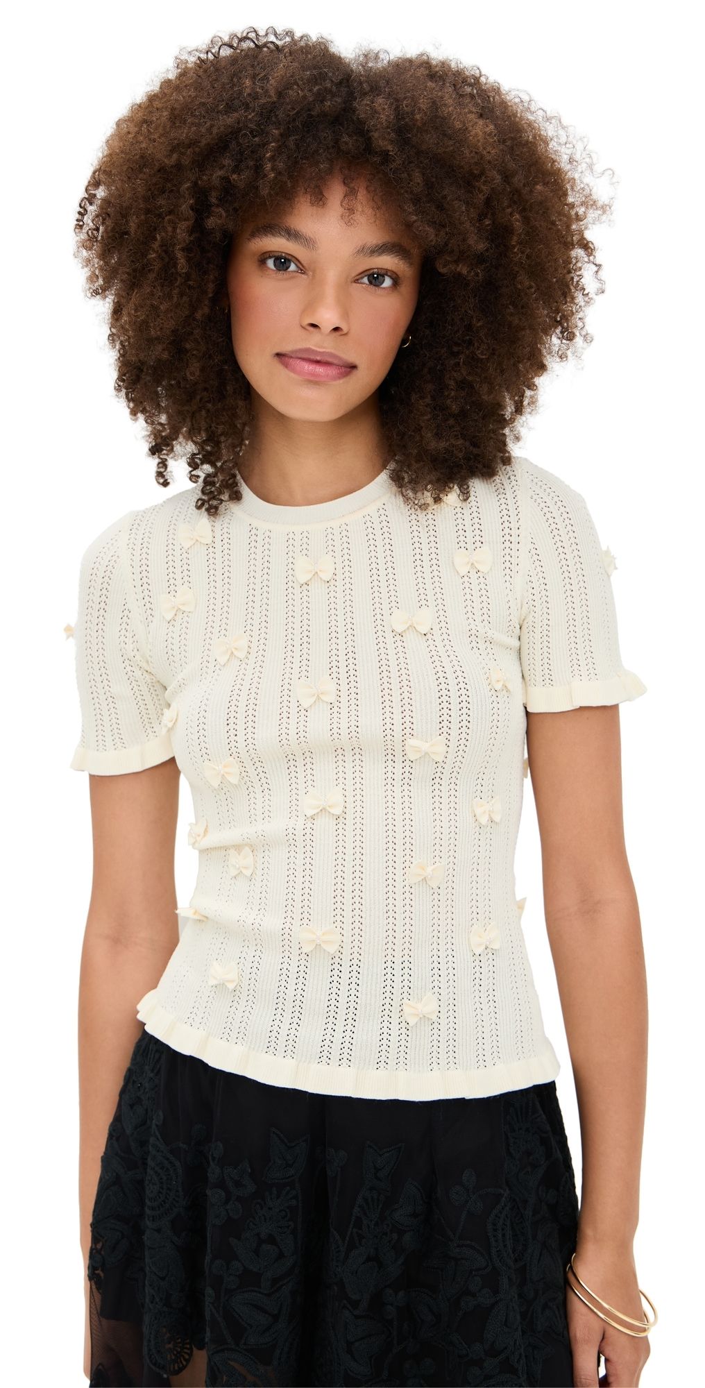 Sea Alberta Pearl Short Sleeve Knit Top Cream L