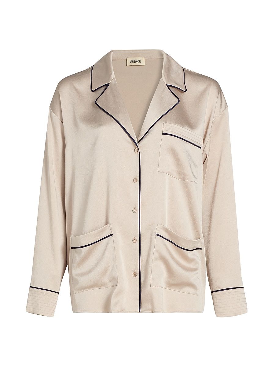 Women's Mara Satin Piped Blouse - Champagne Midnight - Size XL