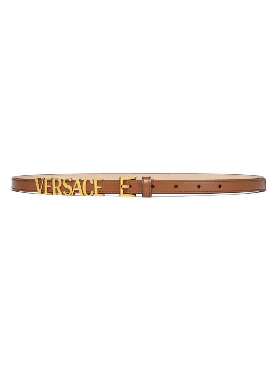 Versace Women's Logo Leather 15MM Belt - Brown Versace Gold - Size Medium