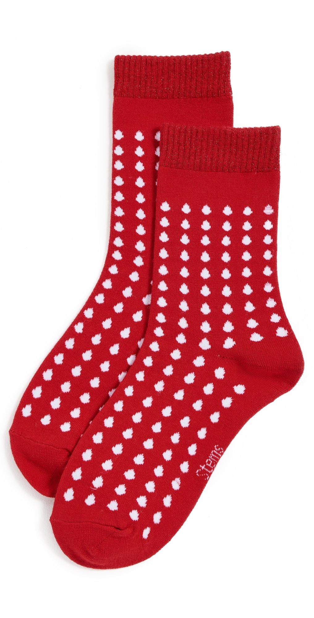 Stems Dots Crew Socks Red White One Size