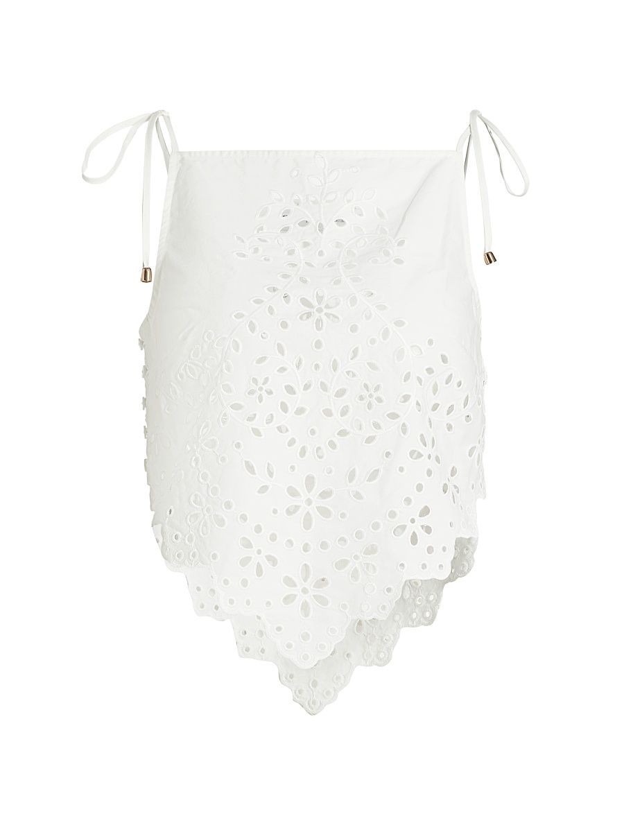 Women's Embroidered Eyelet Cotton Top - White - Size 12