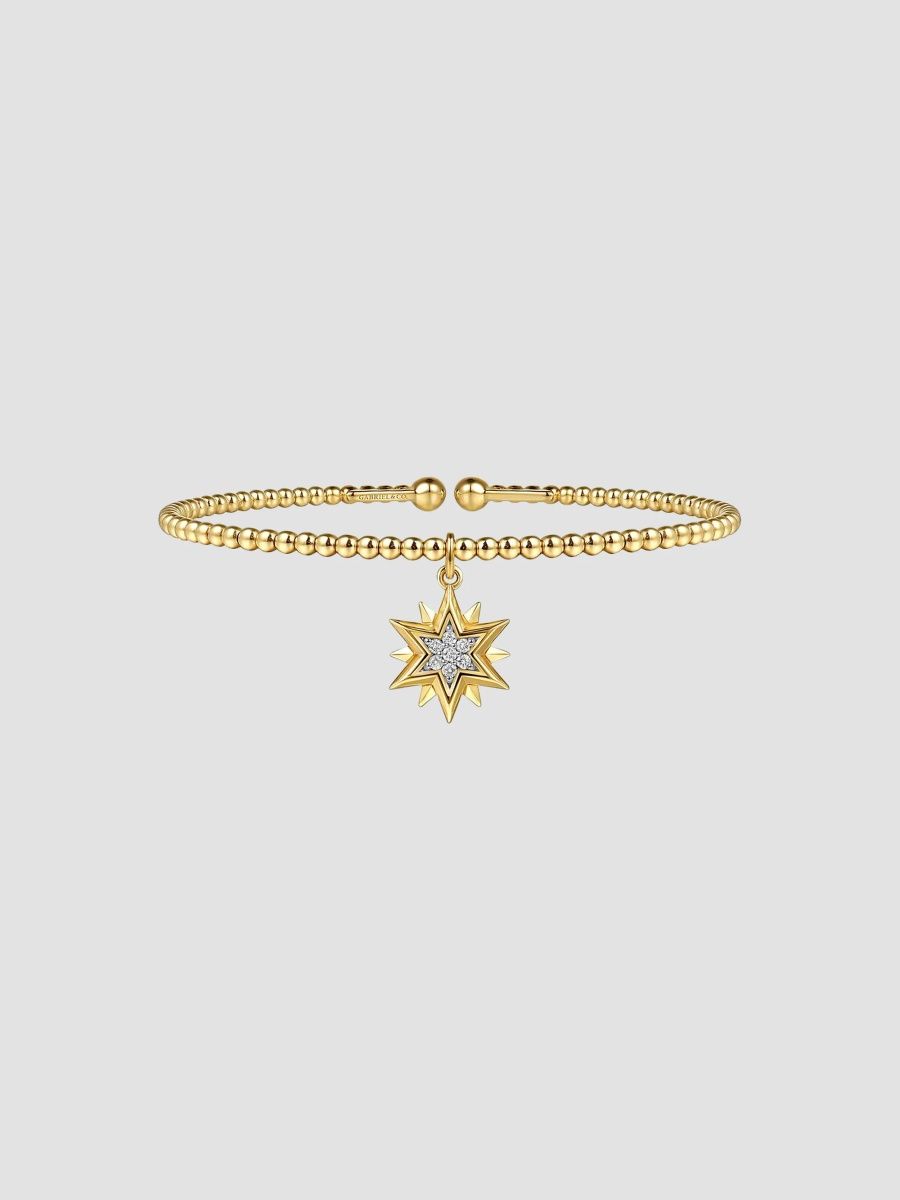 Gabriel & Co Women's Bujukan 14K Yellow Gold & 0.08 TCW Diamond Beaded Cuff - Gold - Size 5.75