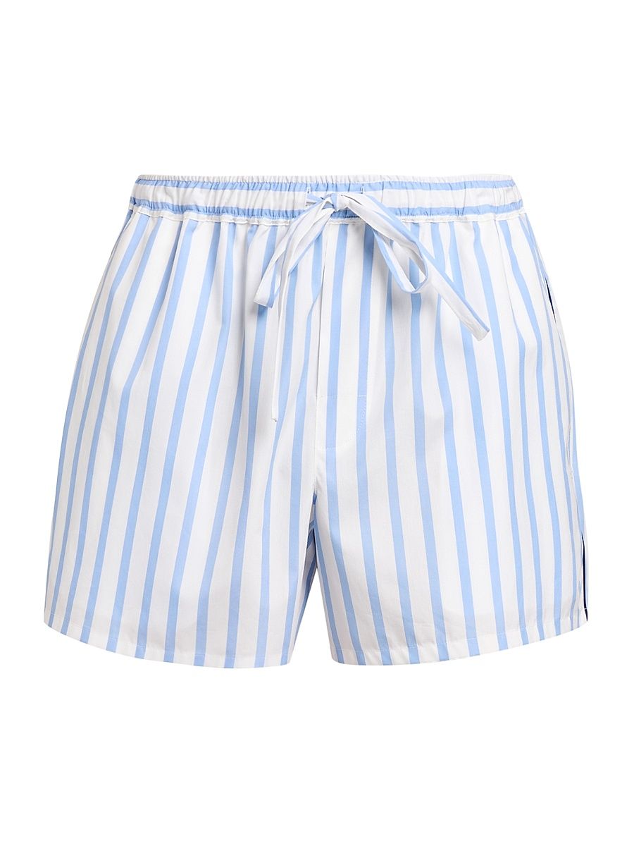 Men's Striped Drawstring Cotton-Silk Pajama Shorts - Rigato - Size 42