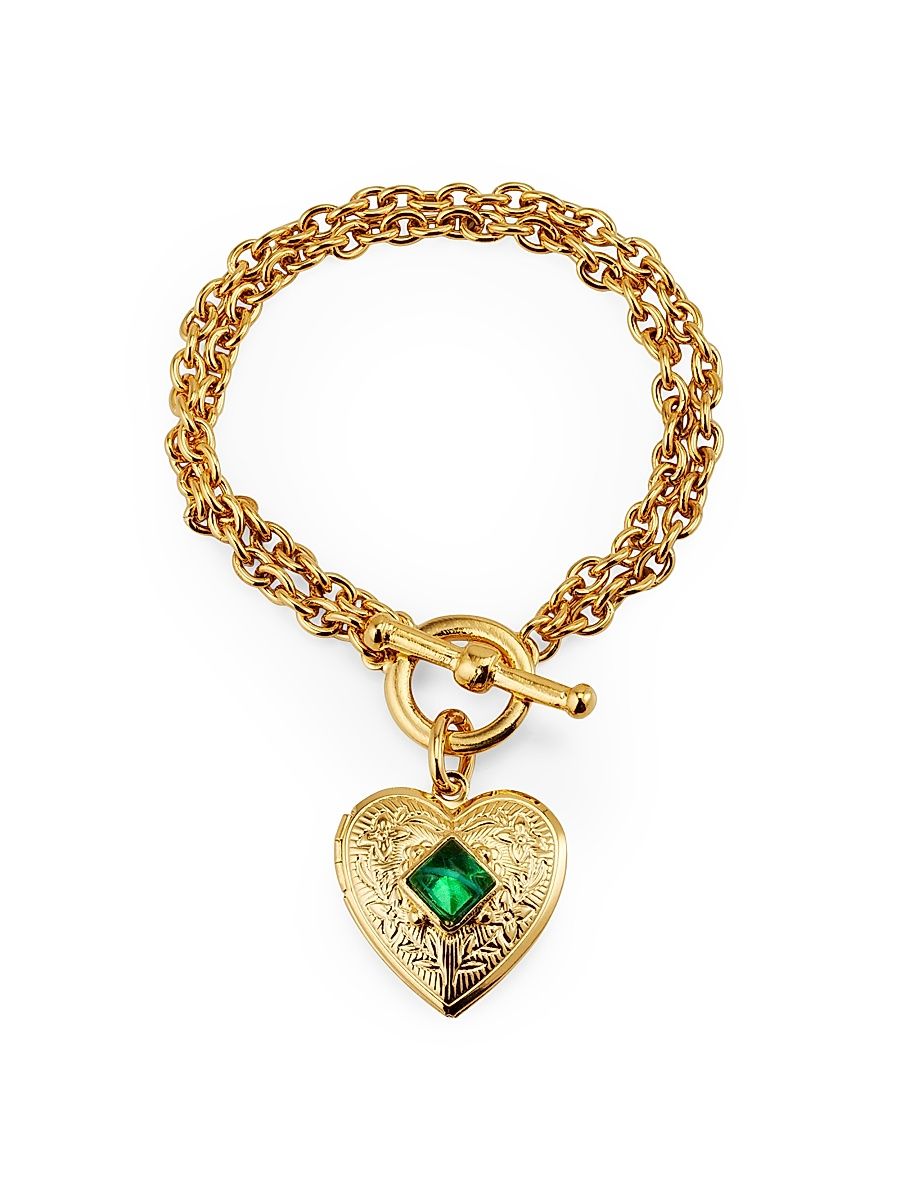 Women's 24K-Gold-Plated & Glass Heart Locket Bracelet - Gold