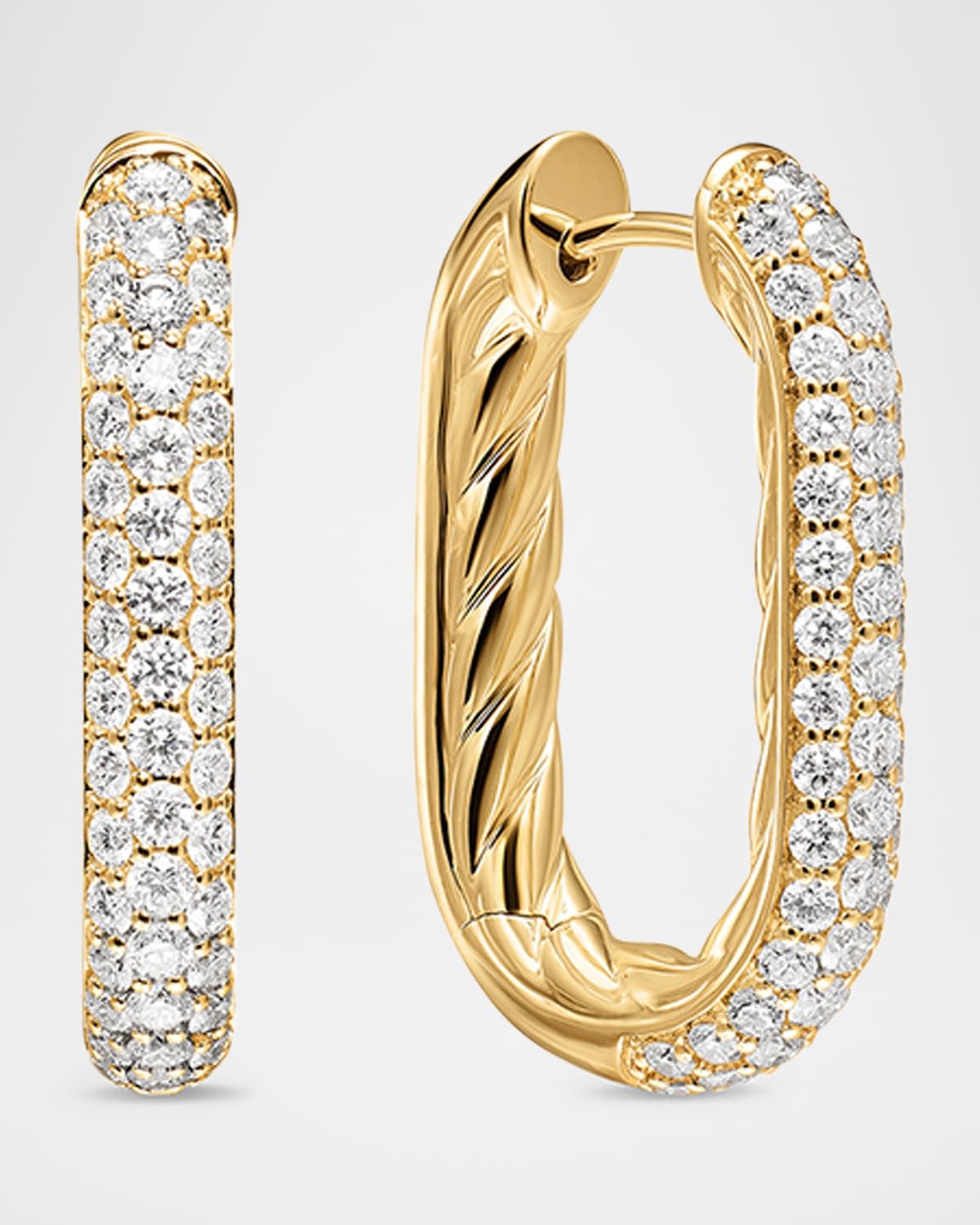 Madison Smooth Hoop Earrings with Diamonds in 18K Gold, 1"L