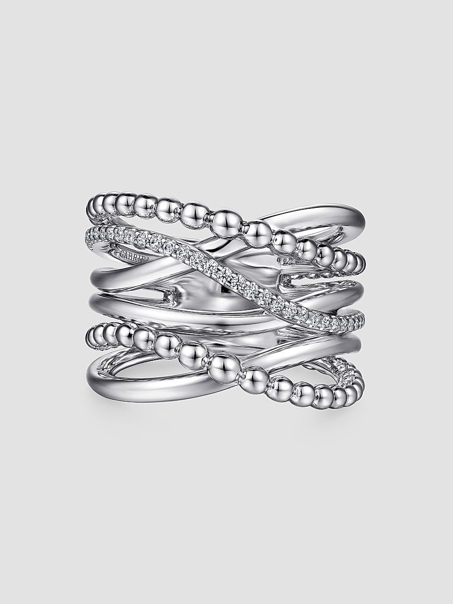 Gabriel & Co Women's Bujukan Sterling Silver & White Sapphire Wide Crisscross Ring - Sterling Silver - Size 6.5