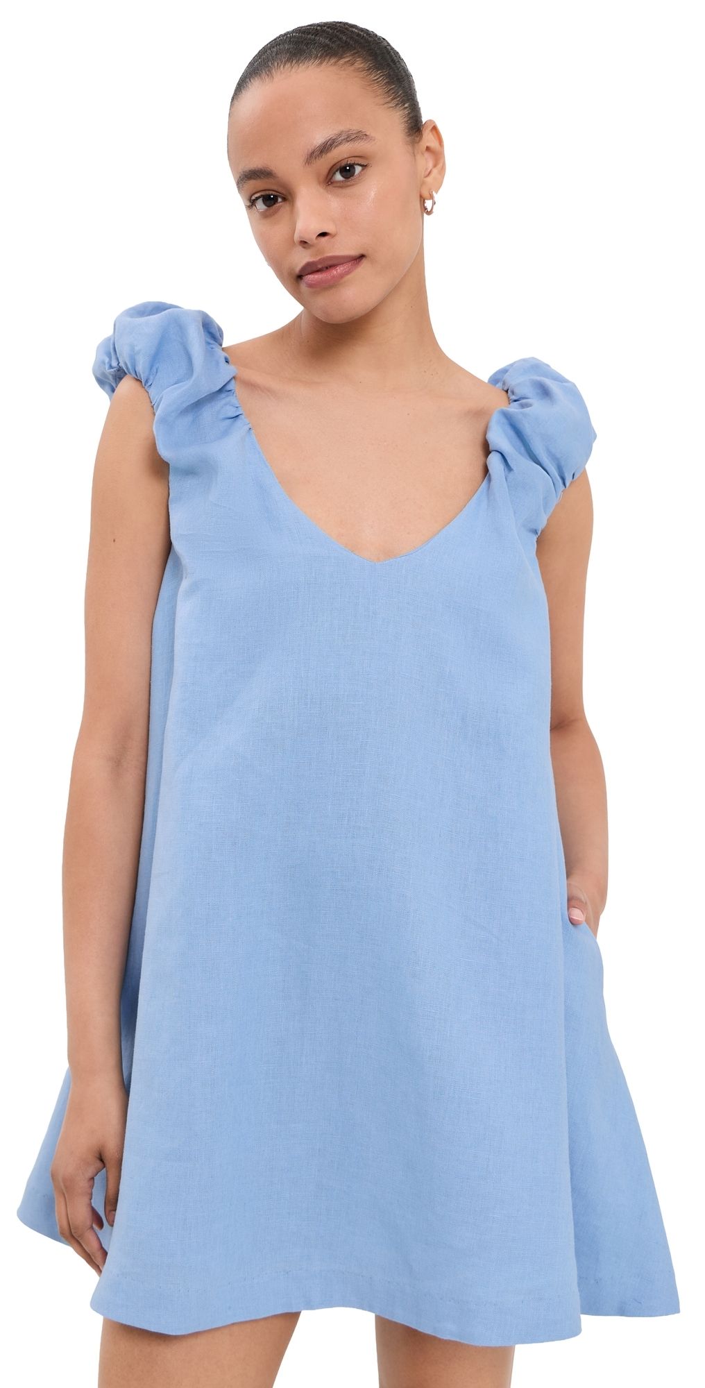 FAITHFULL Nina Linen Mini Dress Sky Blue 4