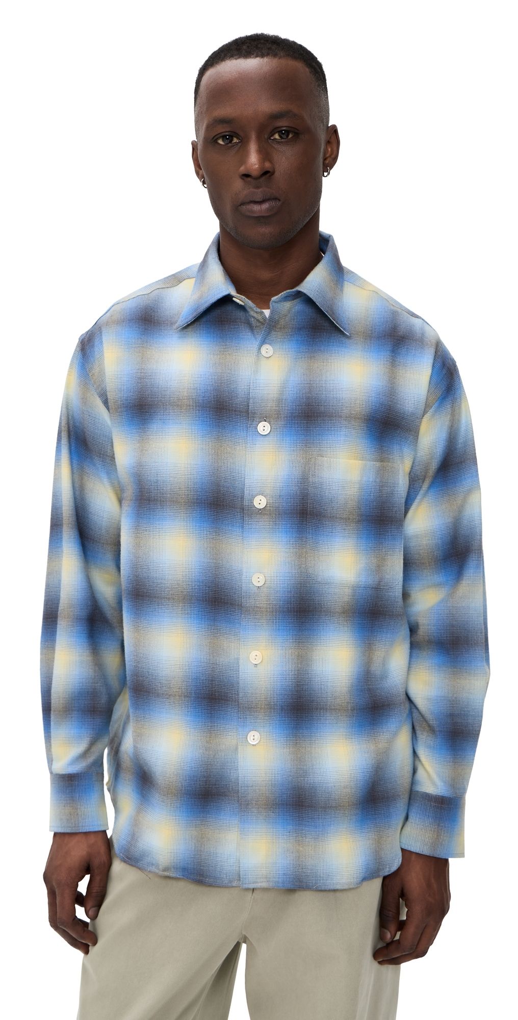 Aaron Levine Shadow Flannel Shirt Sapphire M