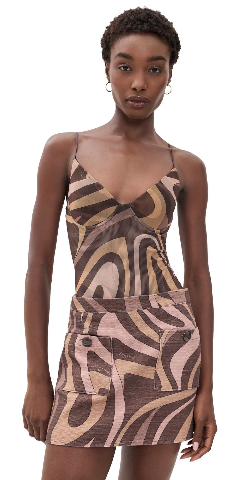 L'AGENCE Elowen Underwire Thong Bodysuit Sepia Swirl XXS