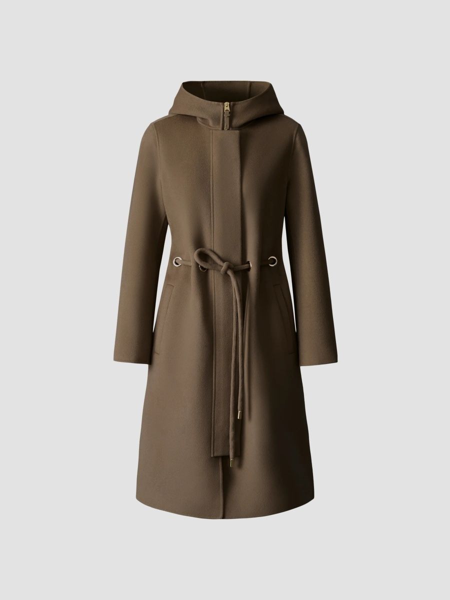 Mackage Women's Blithe Hooded Wool Coat - Light Camel Multi - Size Large