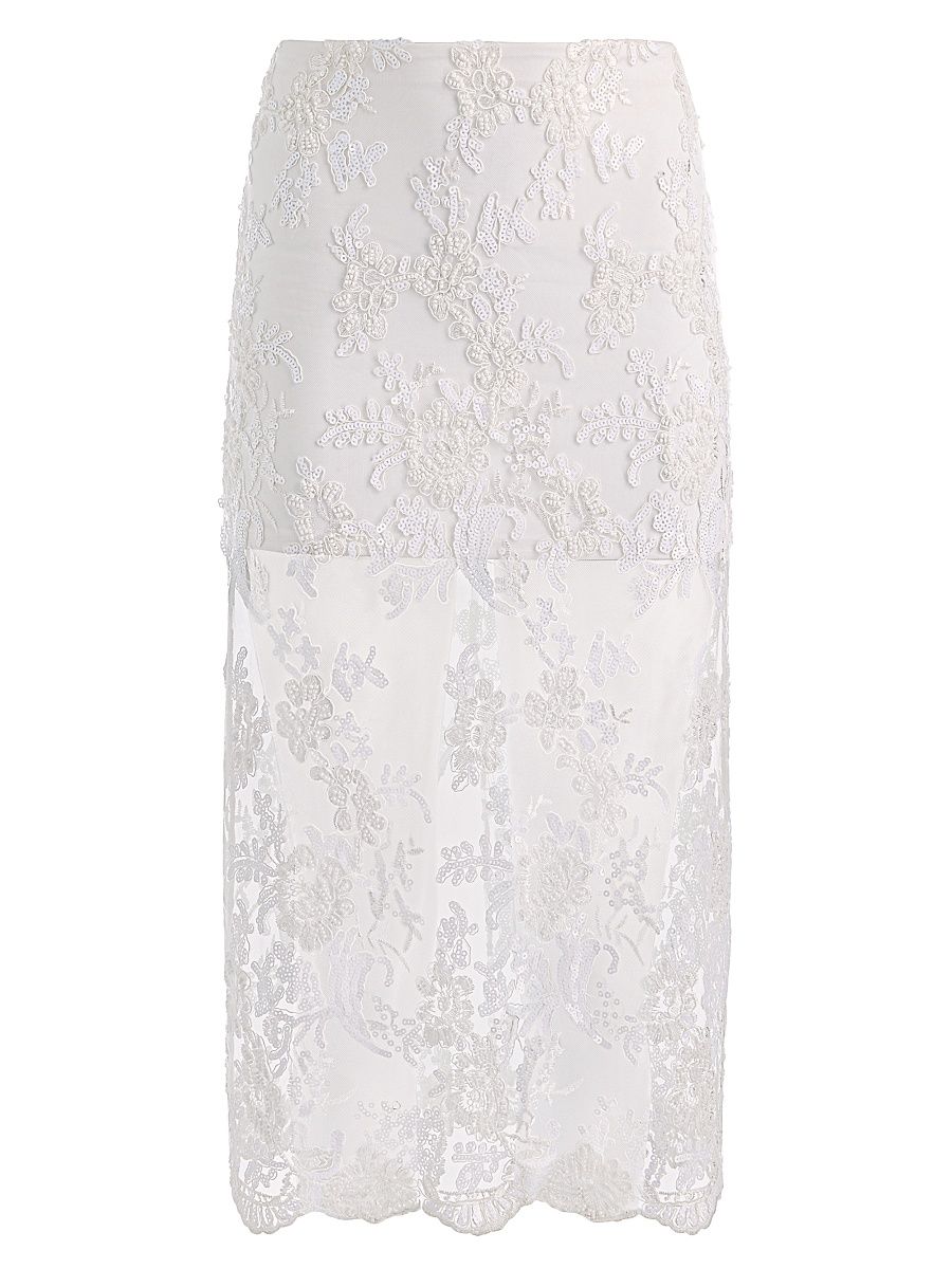 Women's Medine Lace Slip Midi-Skirt - Off White - Size 14