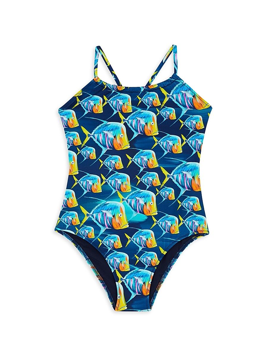 Little Girl's & Girl's Piranha One-Piece Swimsuit - Bleu Marine - Size 12