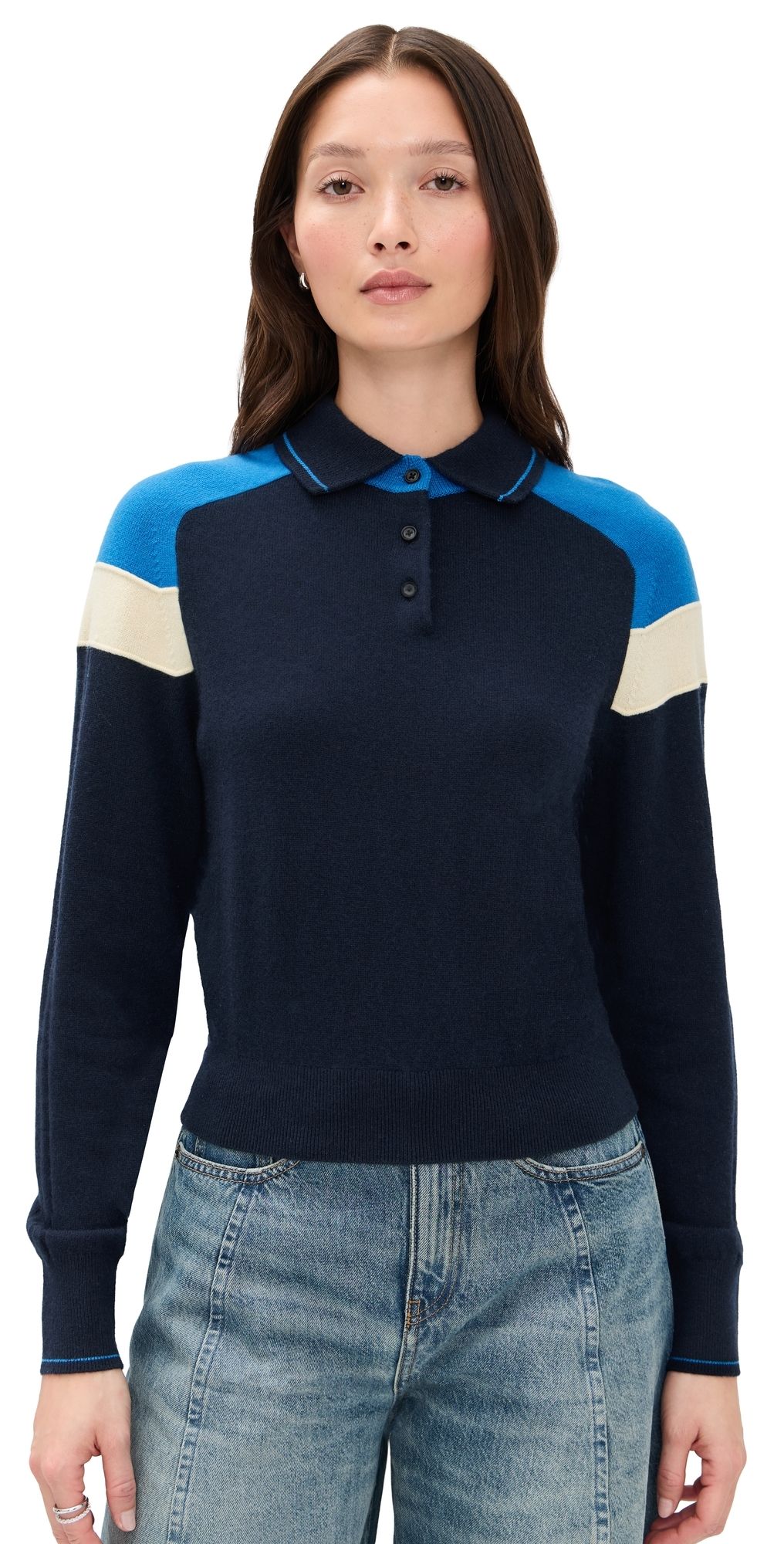 Guest in Residence Cashmere Alpine Collegiate Polo Midnight Combo M