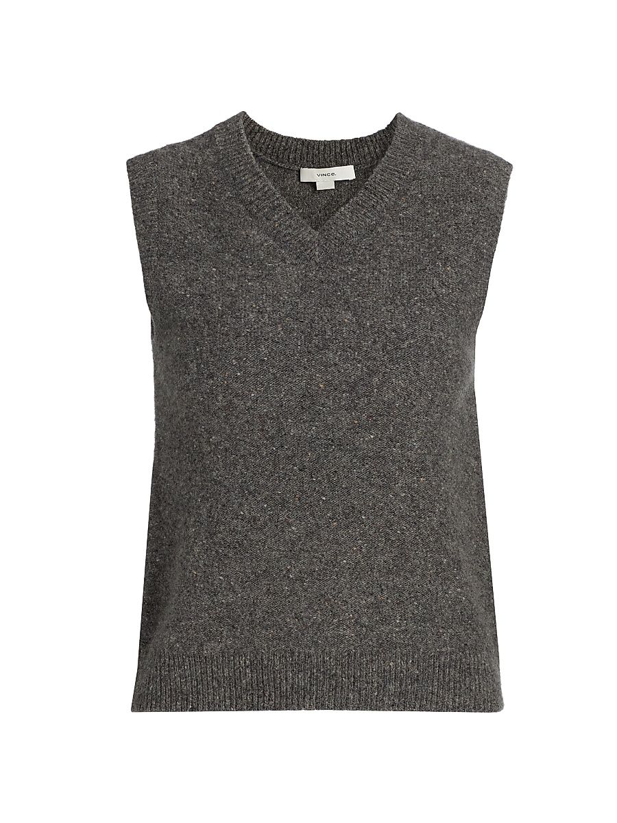 Women's Donegal Cashmere Sweater Vest - Median Heather Grey Donegal - Size XXS