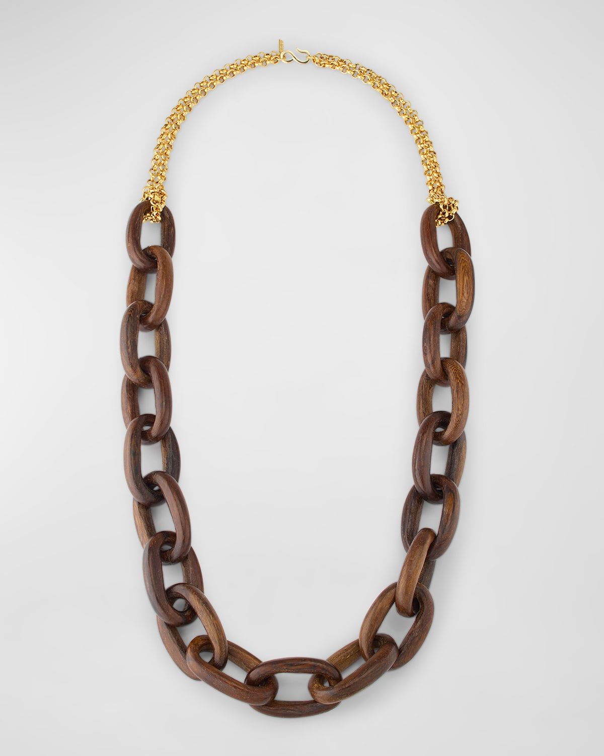 Gold-Plated and Wooden Link Necklace