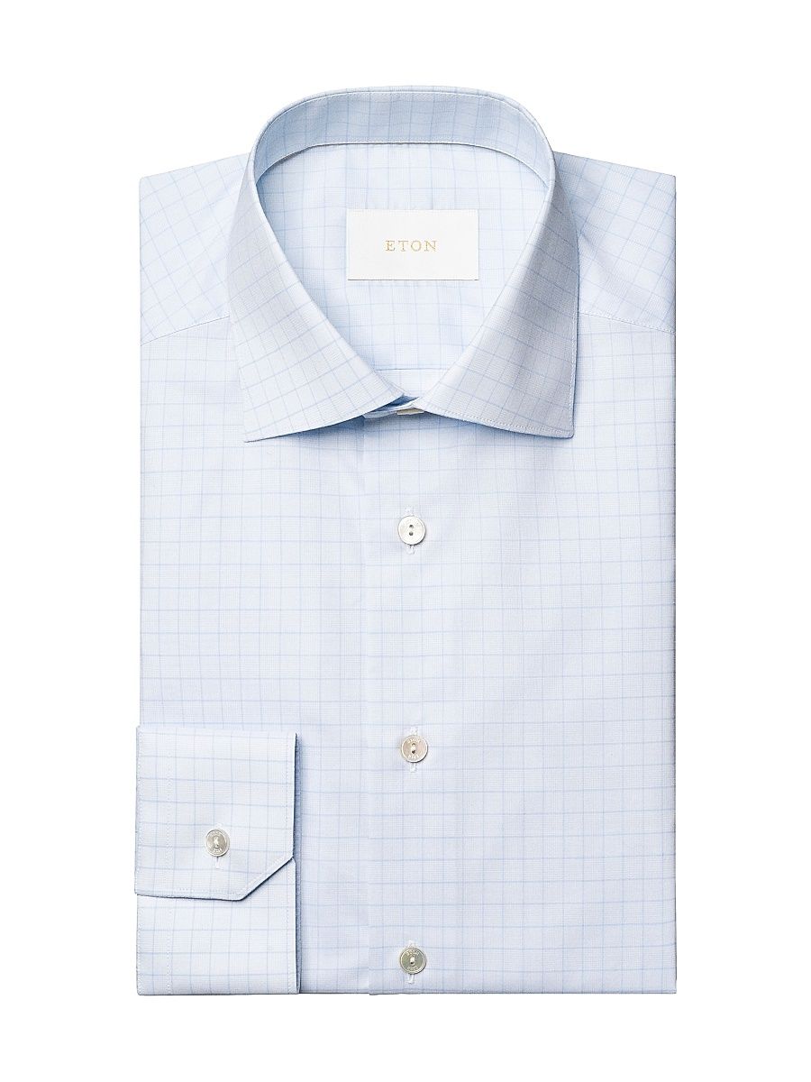 Men's Elevated Check Contemporary-Fit Cotton Shirt - Blue - Size 18