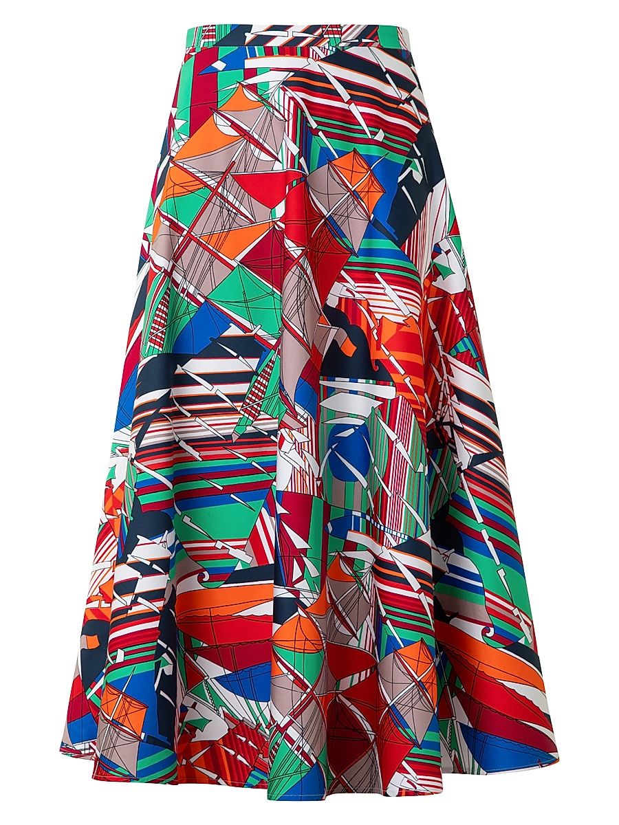 Women's Abstract Cotton Satin Midi-Skirt - Size 12