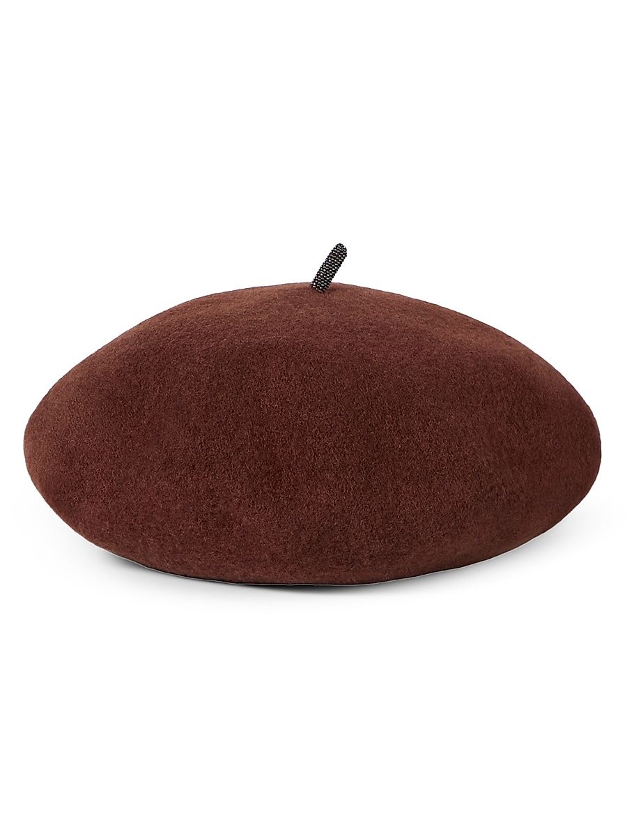Women's Wool Beret Hat with Precious Detail - Ruby - Size Medium