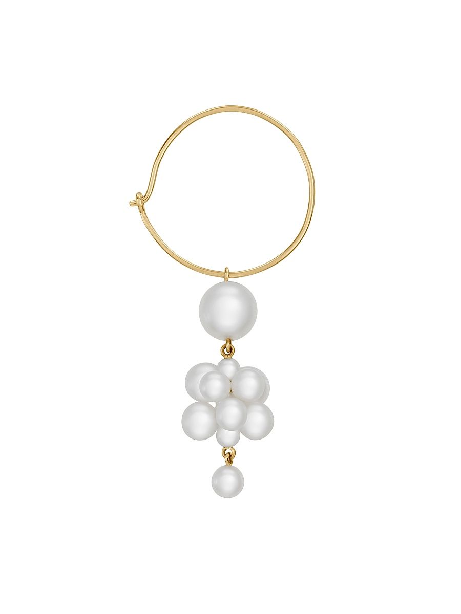 Women's Classic 18K Yellow Gold & Pearl Botticelli Hoop Earring - Gold