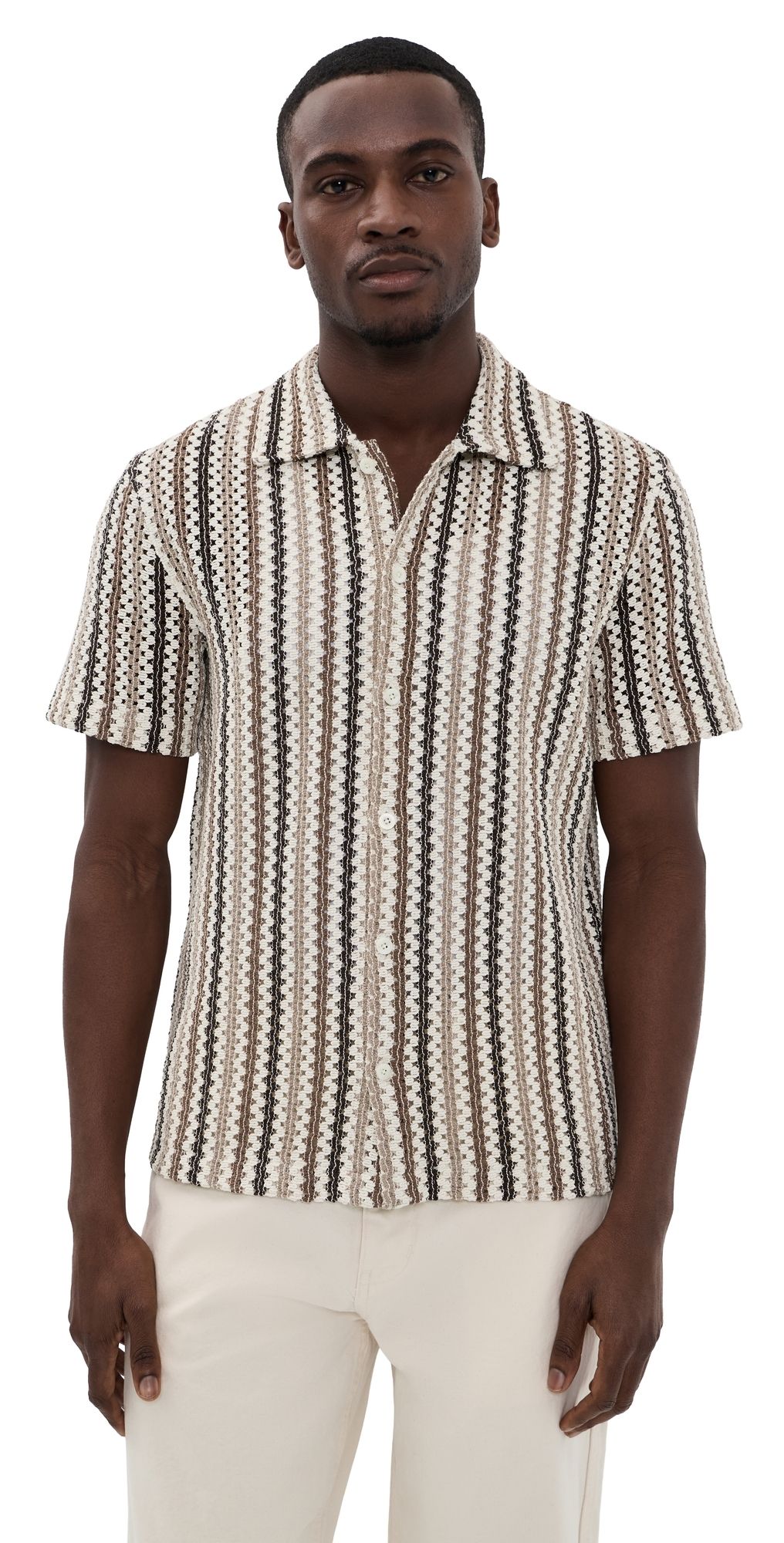 Vince Tulum Stripe Short Sleeve Shirt Wilderness Combo L
