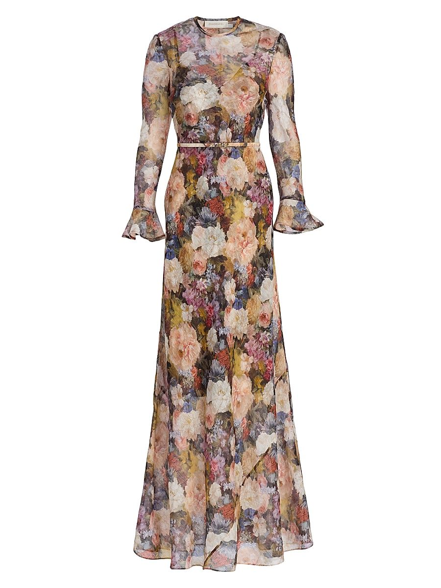 Women's Alchemy Linen-Silk Maxi Dress - Rosette - Size 10