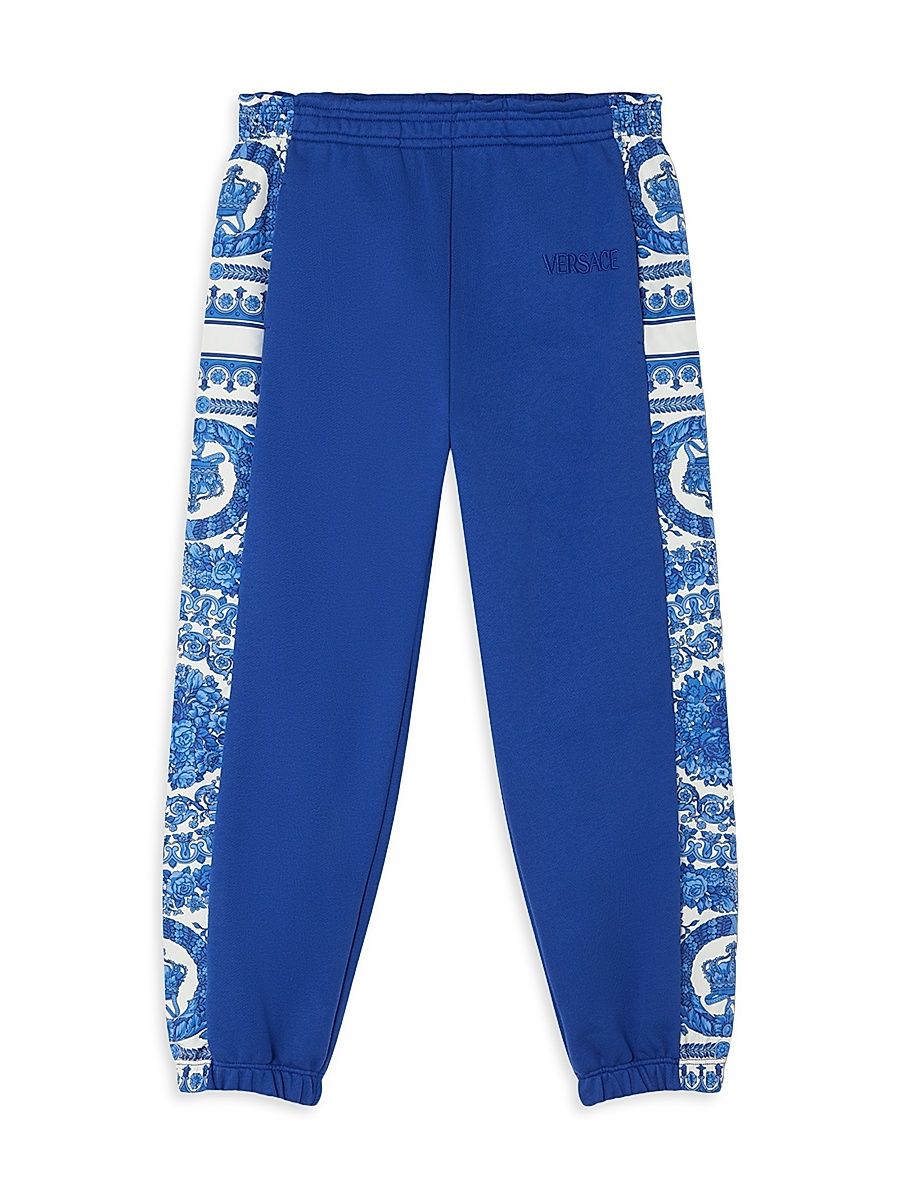 Little Girl's & Girl's Barocco Foulard Fleece Joggers - Royal Blue Ivory - Size 8