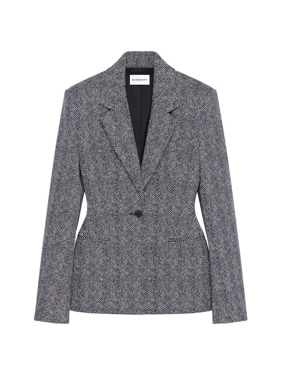 Givenchy Women's Jacket in Cotton Herringbone - Black White - Size 10