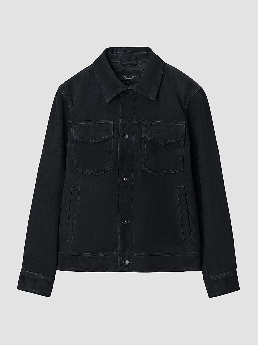 Men's Suede Trucker Jacket - Navy - Size XXL