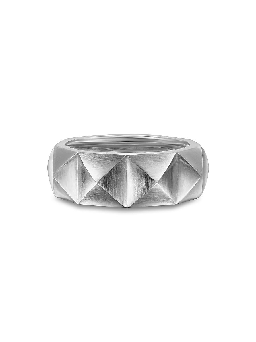 Men's Pyramid Band Ring in Sterling Silver, 8MM - Silver - Size 10