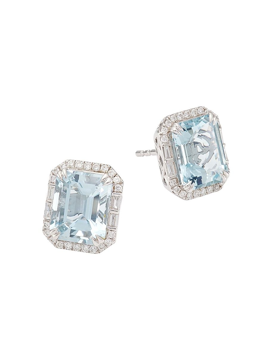 Women's 14K White Gold, Diamond & Aquamarine Earrings - White Gold
