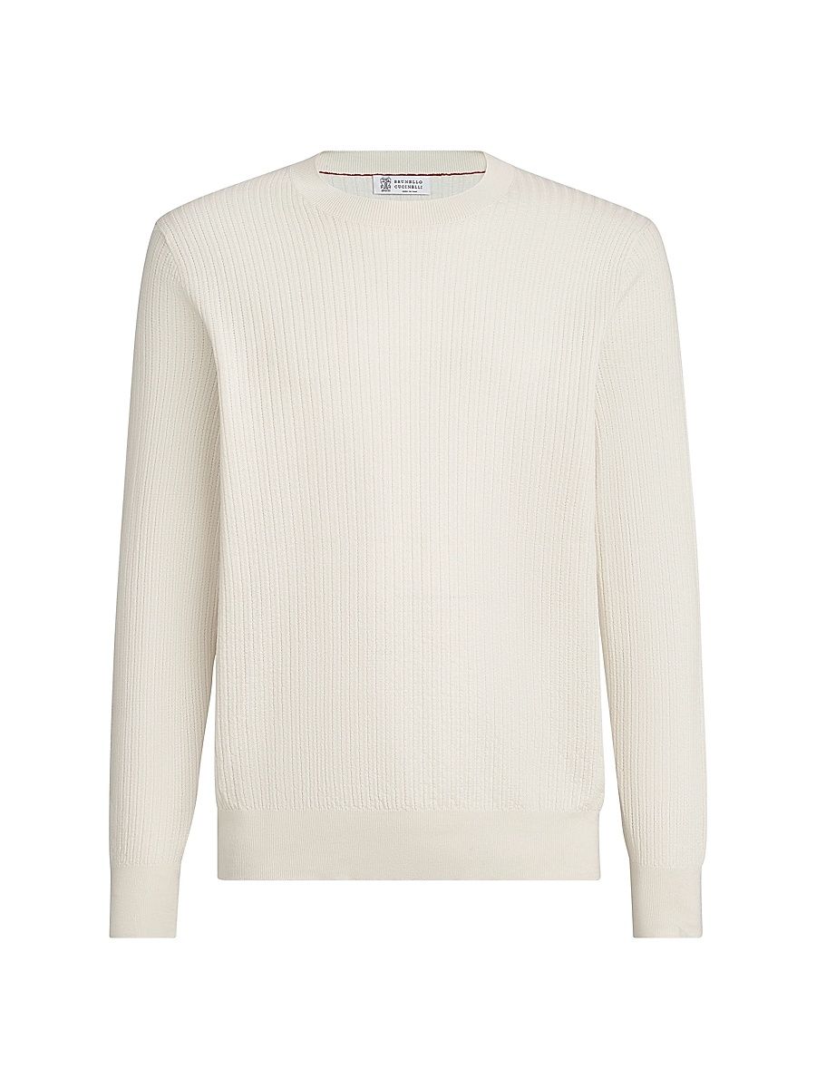 Men's Cotton Textured Rib Lightweight Sweater - White - Size 46