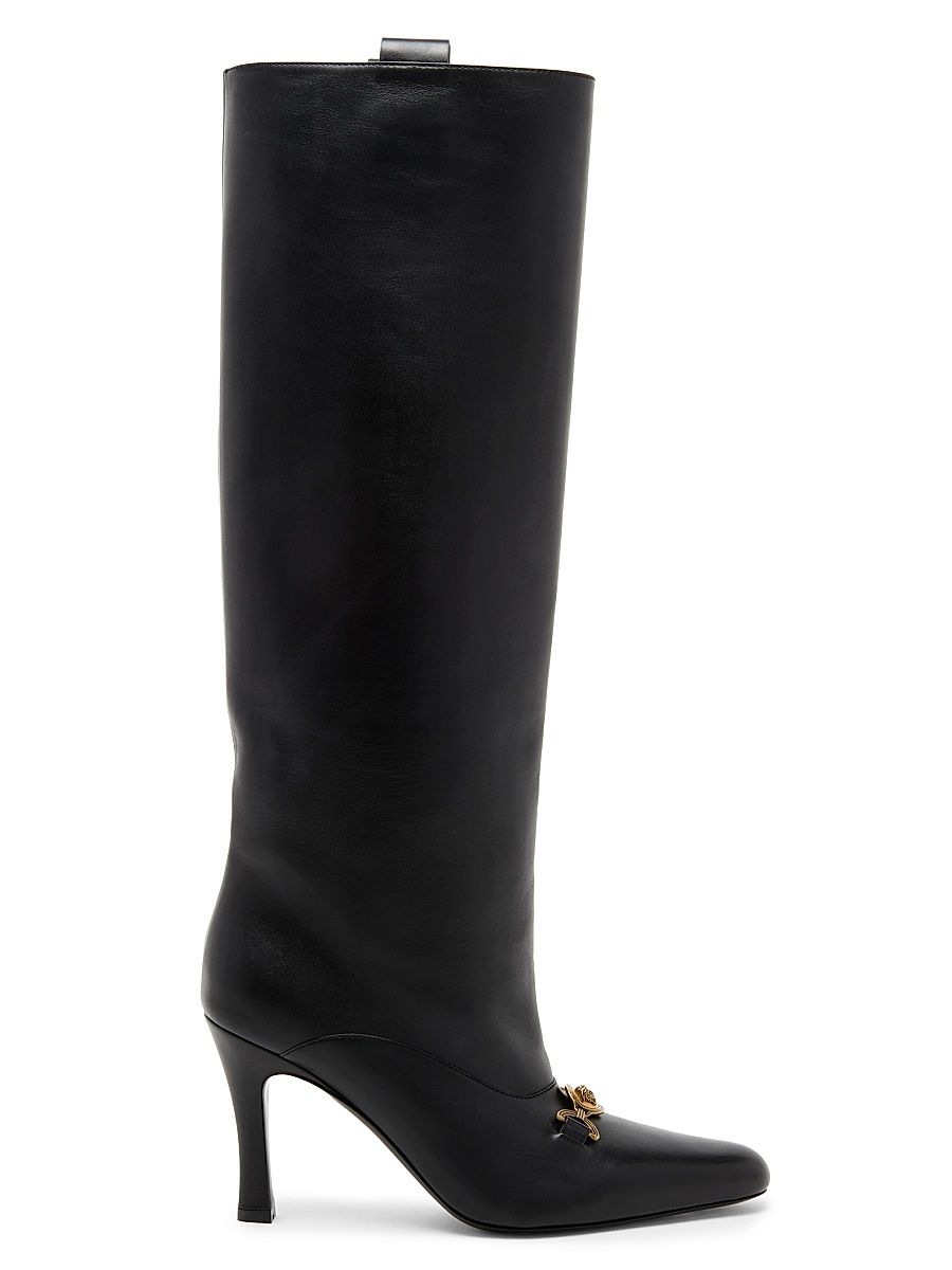 Women's 90MM Medusa Leather Knee-High Boots - Black Gold - Size 6
