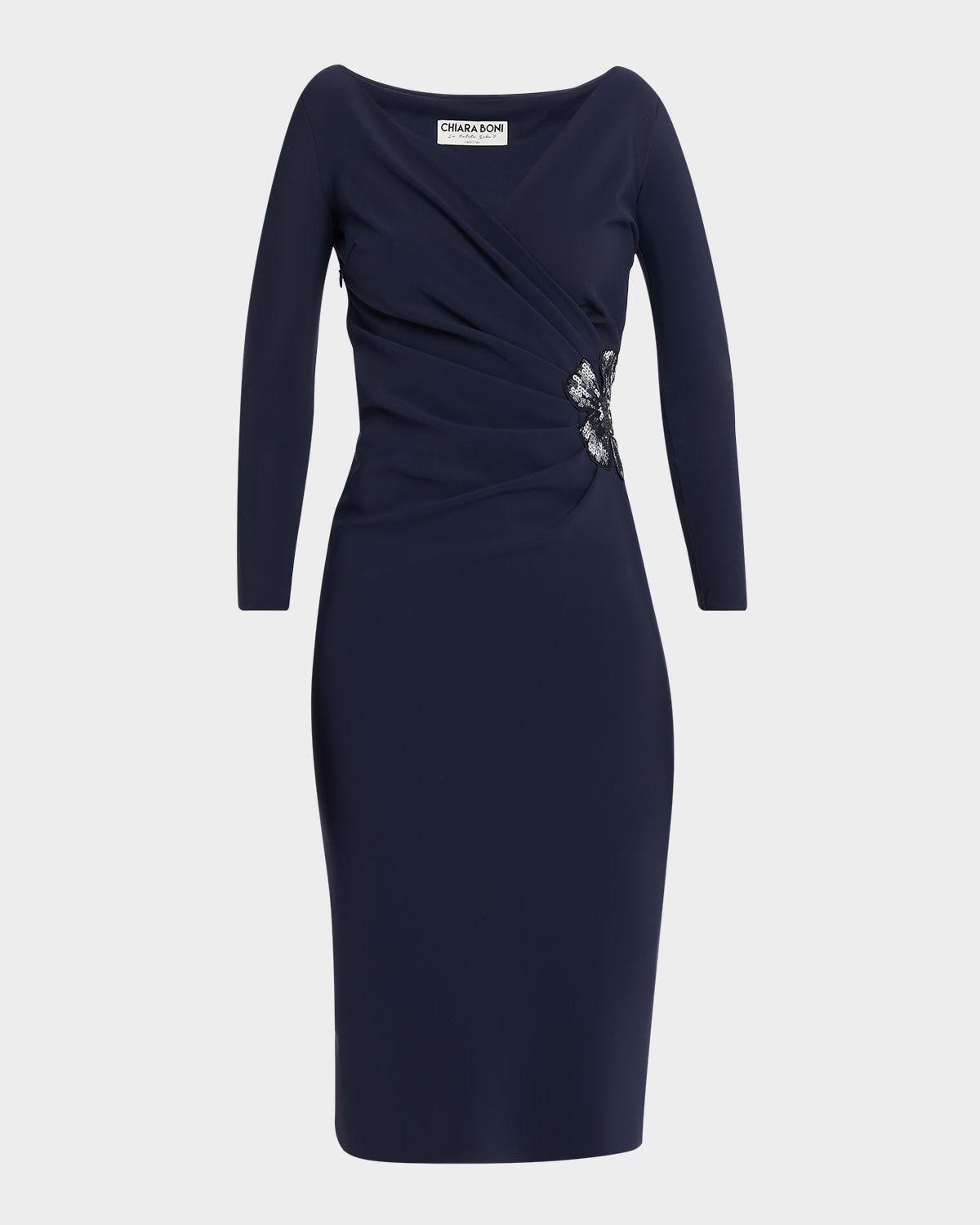 Onori Long Sleeve Sequin Flower Midi Dress