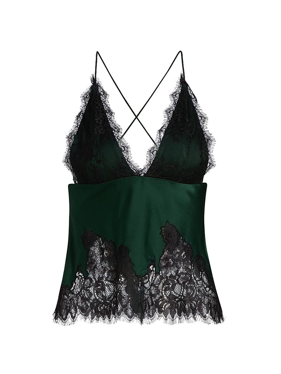 Women's Claudia Lace V-Neck Slip Top - Green Mystique Black - Size 8