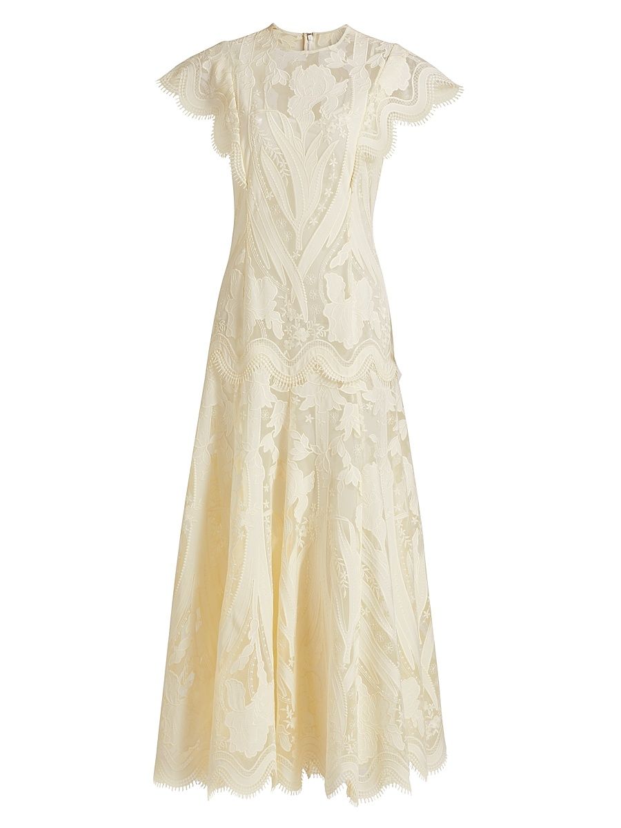 Women's Tulle Lace A-Line Maxi Dress - Cream - Size 16