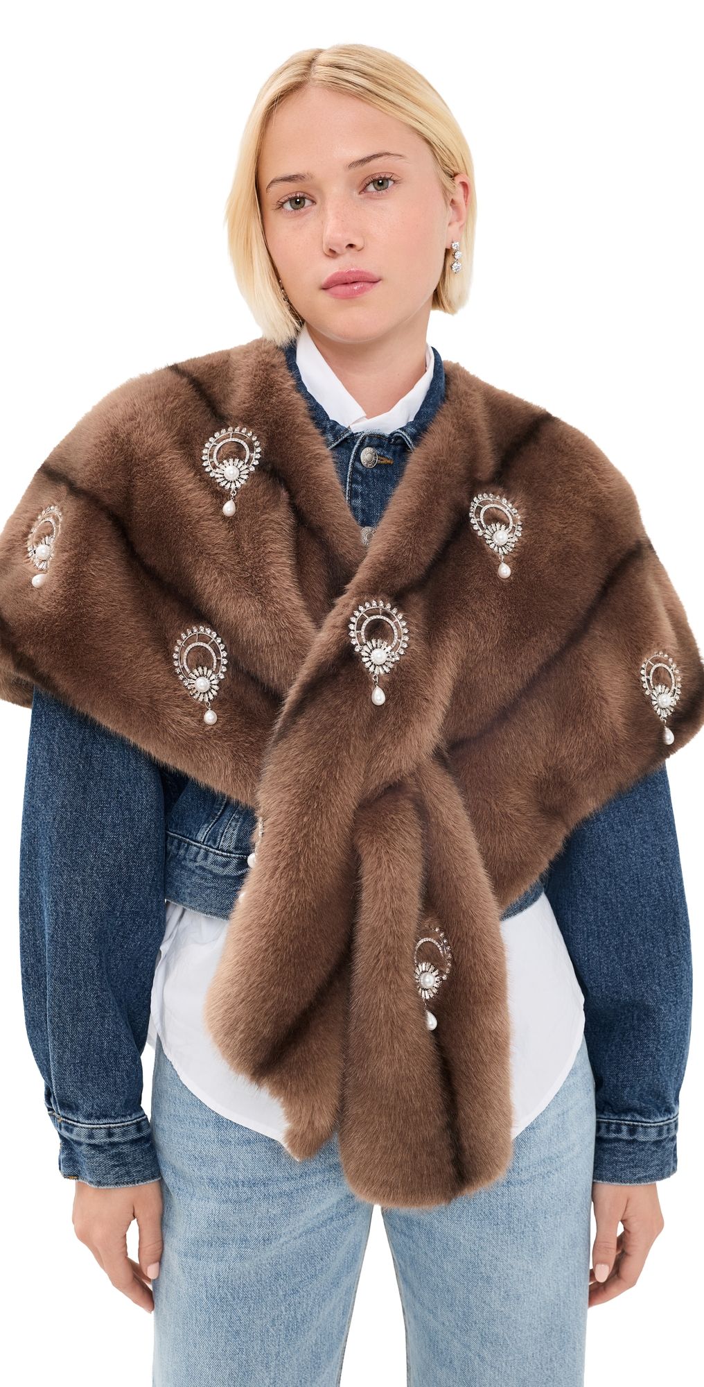 Cinq à Sept Pearl Drop Gianella Faux Fur Stole Taupe One Size