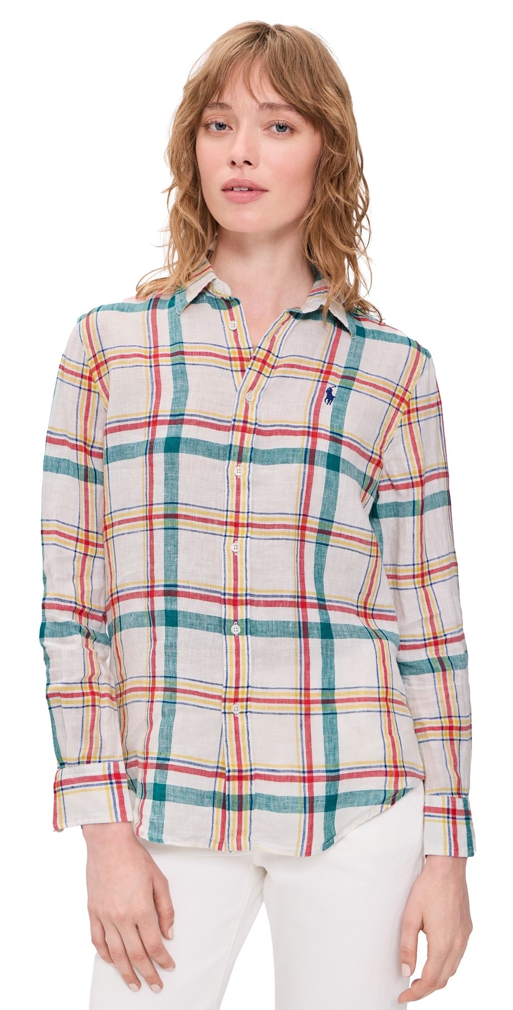 Polo Ralph Lauren Long Sleeved Button Down 2017 White/Teal/Red Multi L