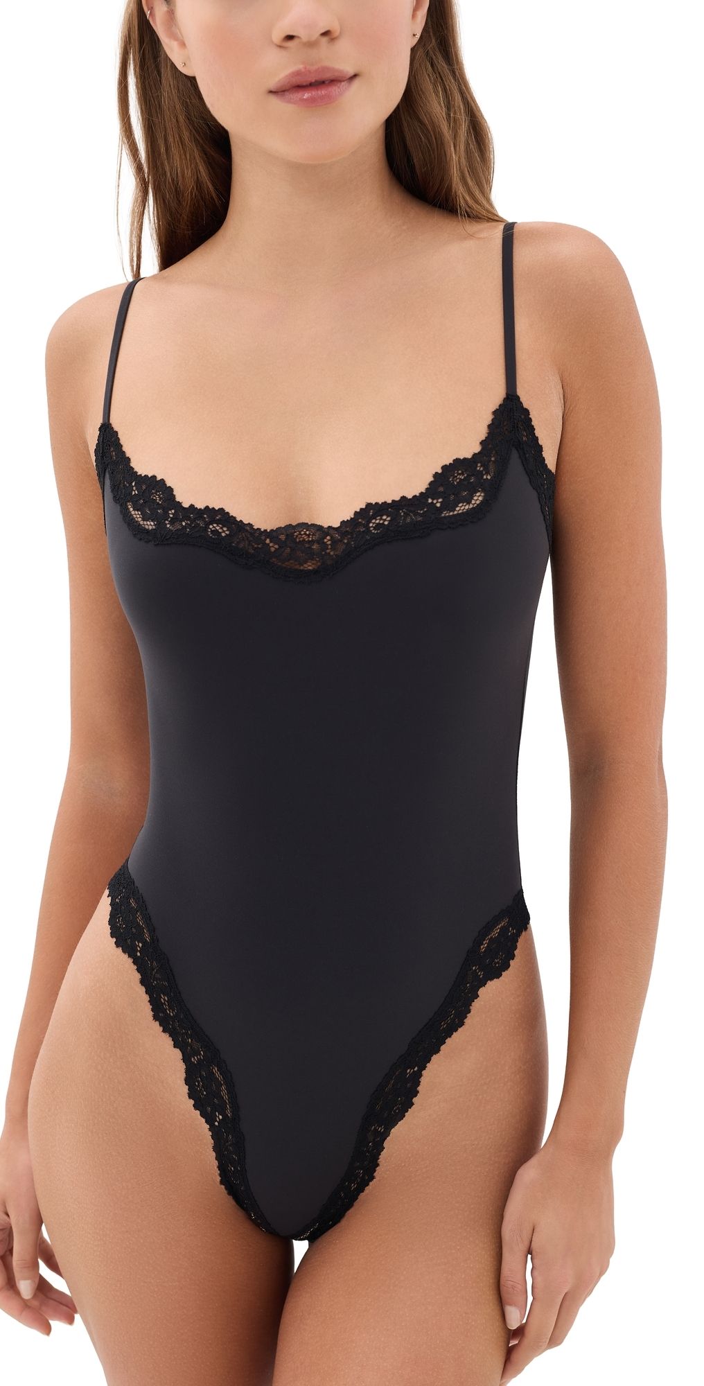 SKIMS Lace Cami Thong Bodysuit Onyx M
