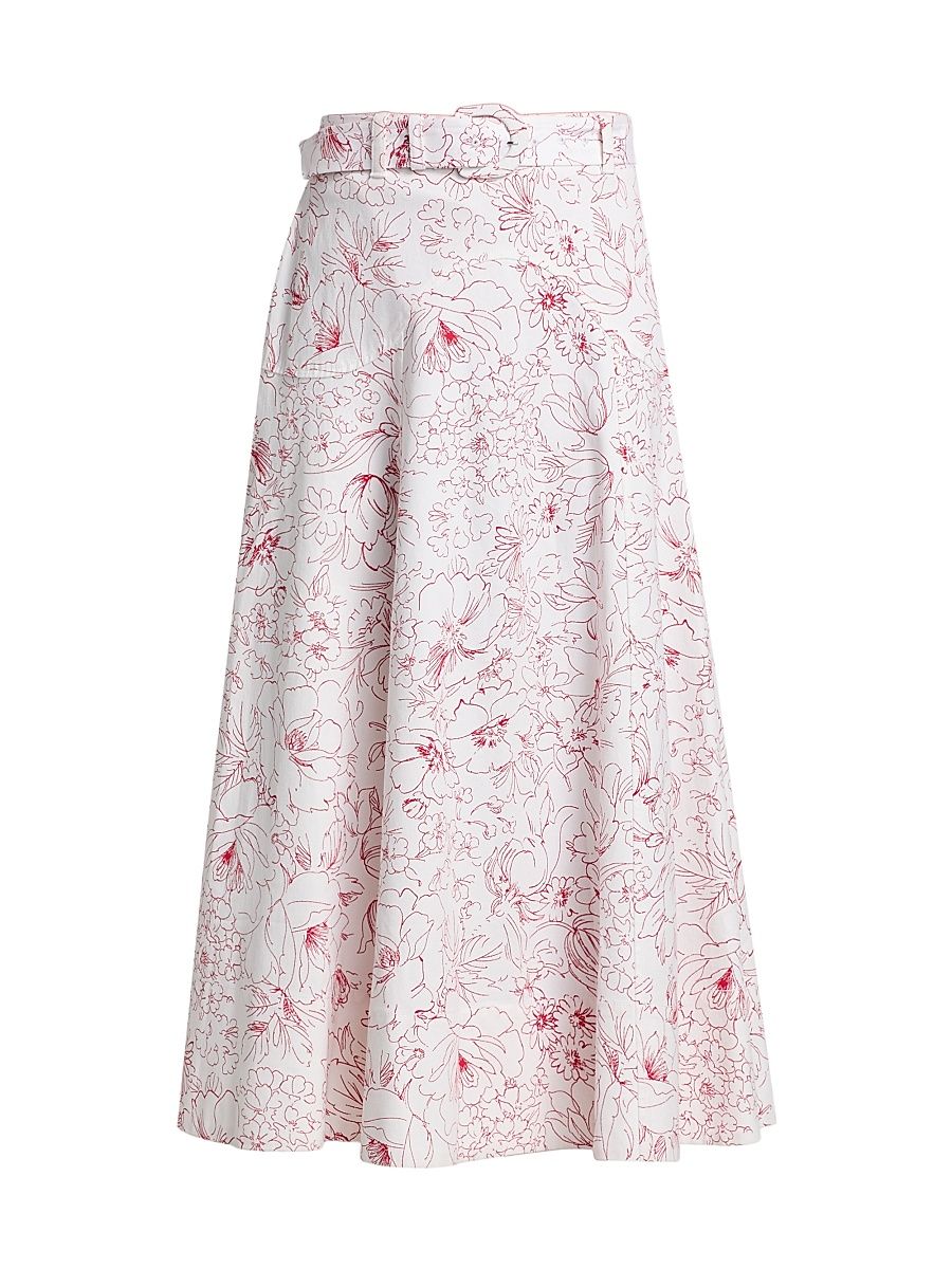 Women's Nala Garden Doodle Midi-Skirt - White Goji Berry - Size 14
