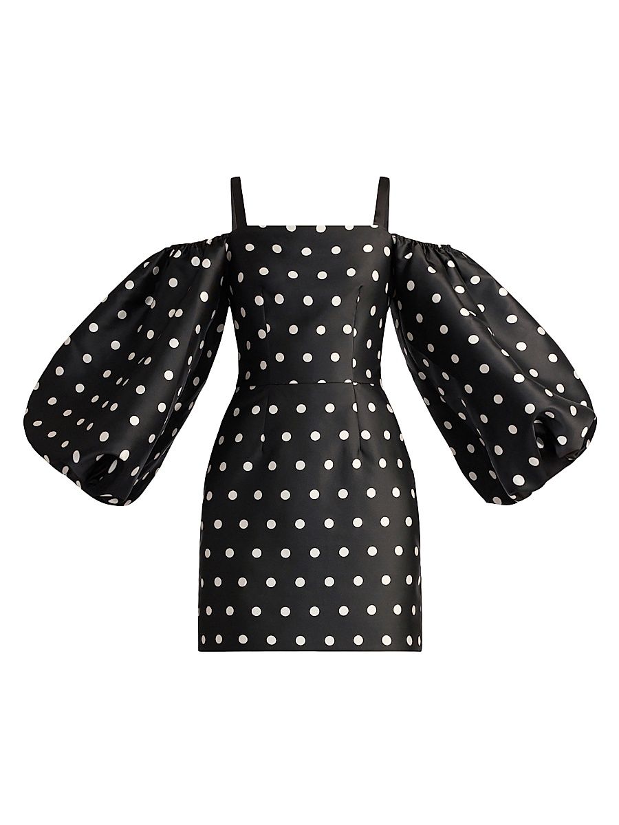Women's Polka Dot Balloon Sleeve Minidress - Black White Polka Dot - Size 2