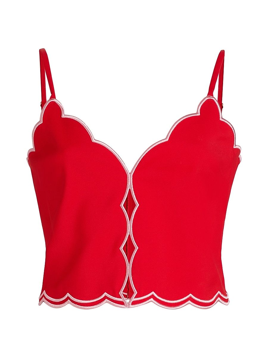 Women's Tilda Cotton-Blend Scalloped Crop Top - Flame - Size 2