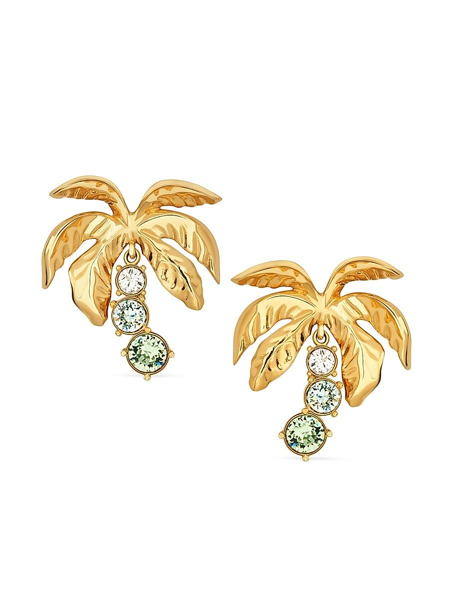 Women's 24K-Gold-Plated & Glass Crystal Palm Tree Drop Earrings - Peridot