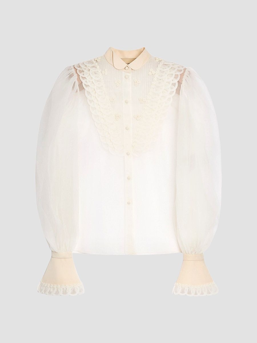 Women's Embroidered Organza Shirt - Vanilla - Size 6
