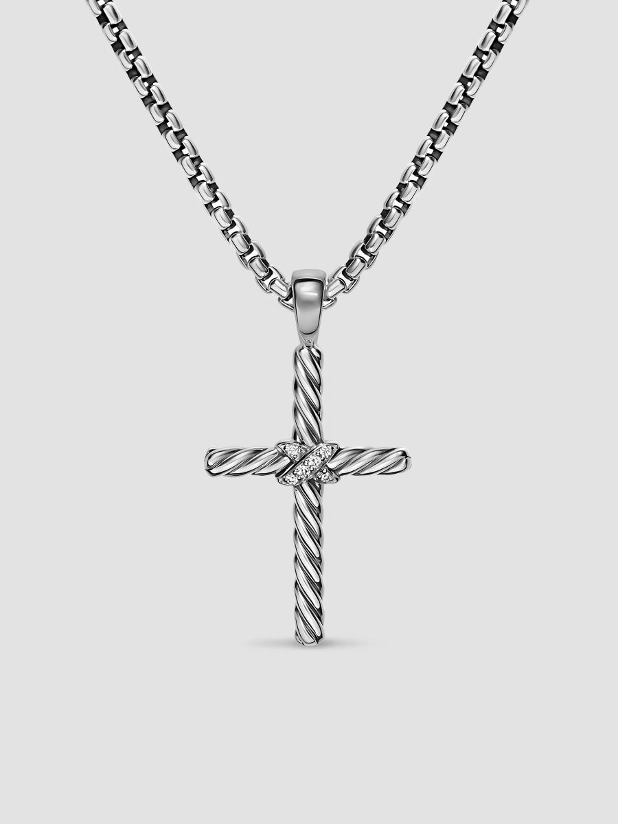 David Yurman Women's Petite X Cross Necklace in Sterling Silver - Diamond - Size 18