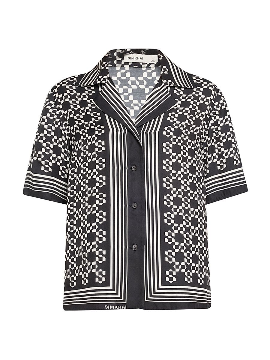 Women's Koda Geometric Satin Camp Shirt - Black - Size Medium