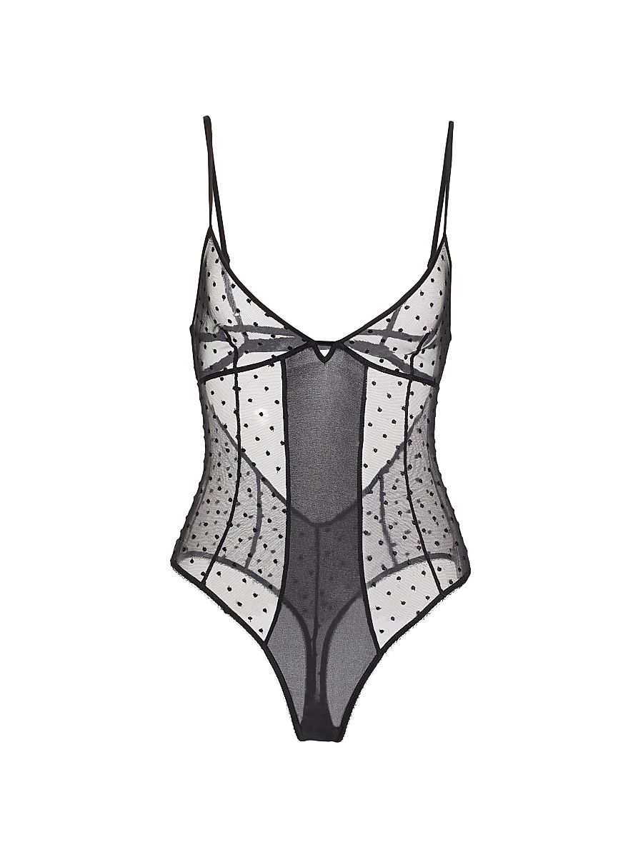 Women's Merci Dotted Tulle Bodysuit - Black - Size Large