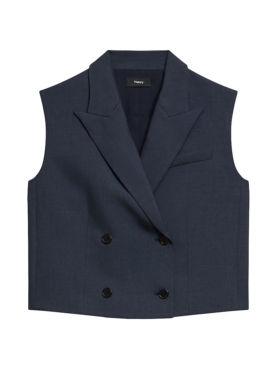 Women's Twill Double-Breasted Vest - Nocturne Navy - Size 12