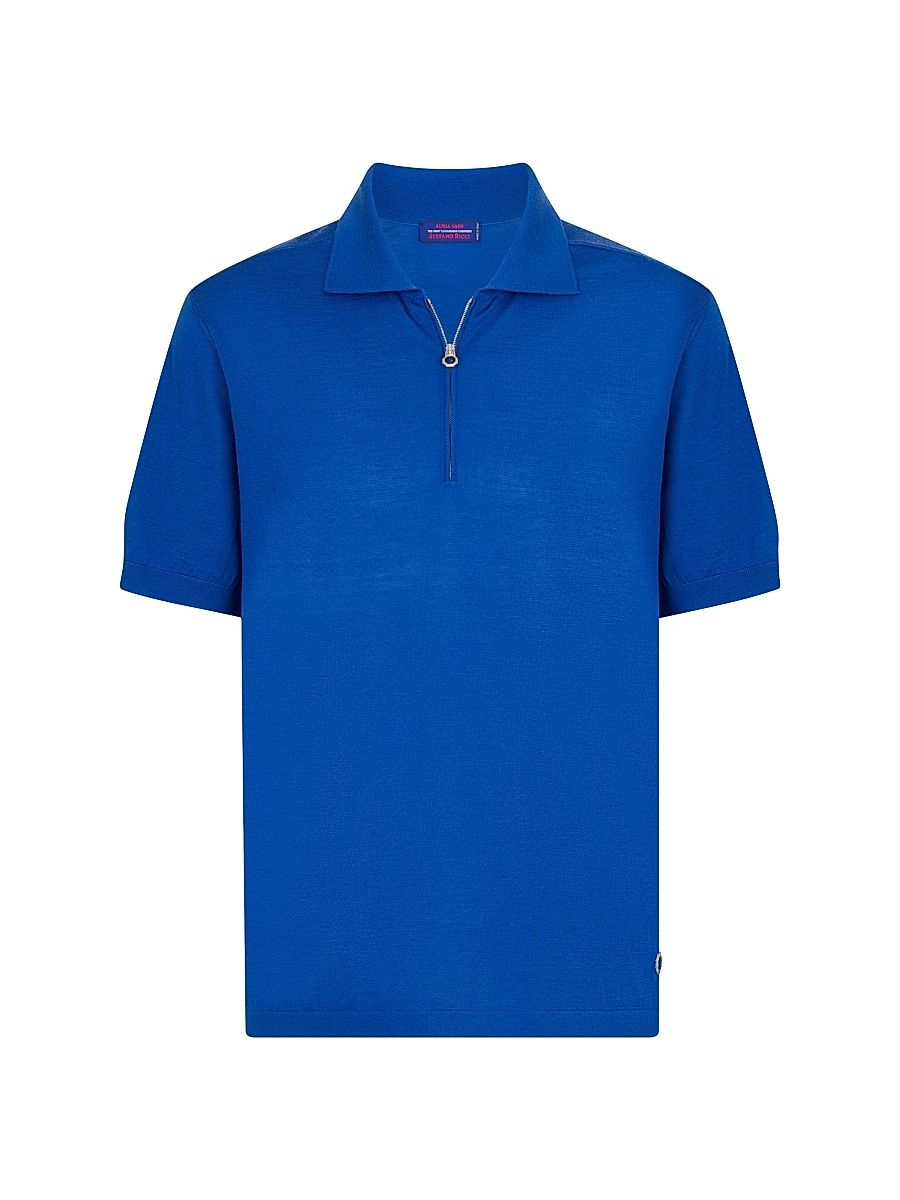 Men's Knit Zipper Polo - Blue - Size 46