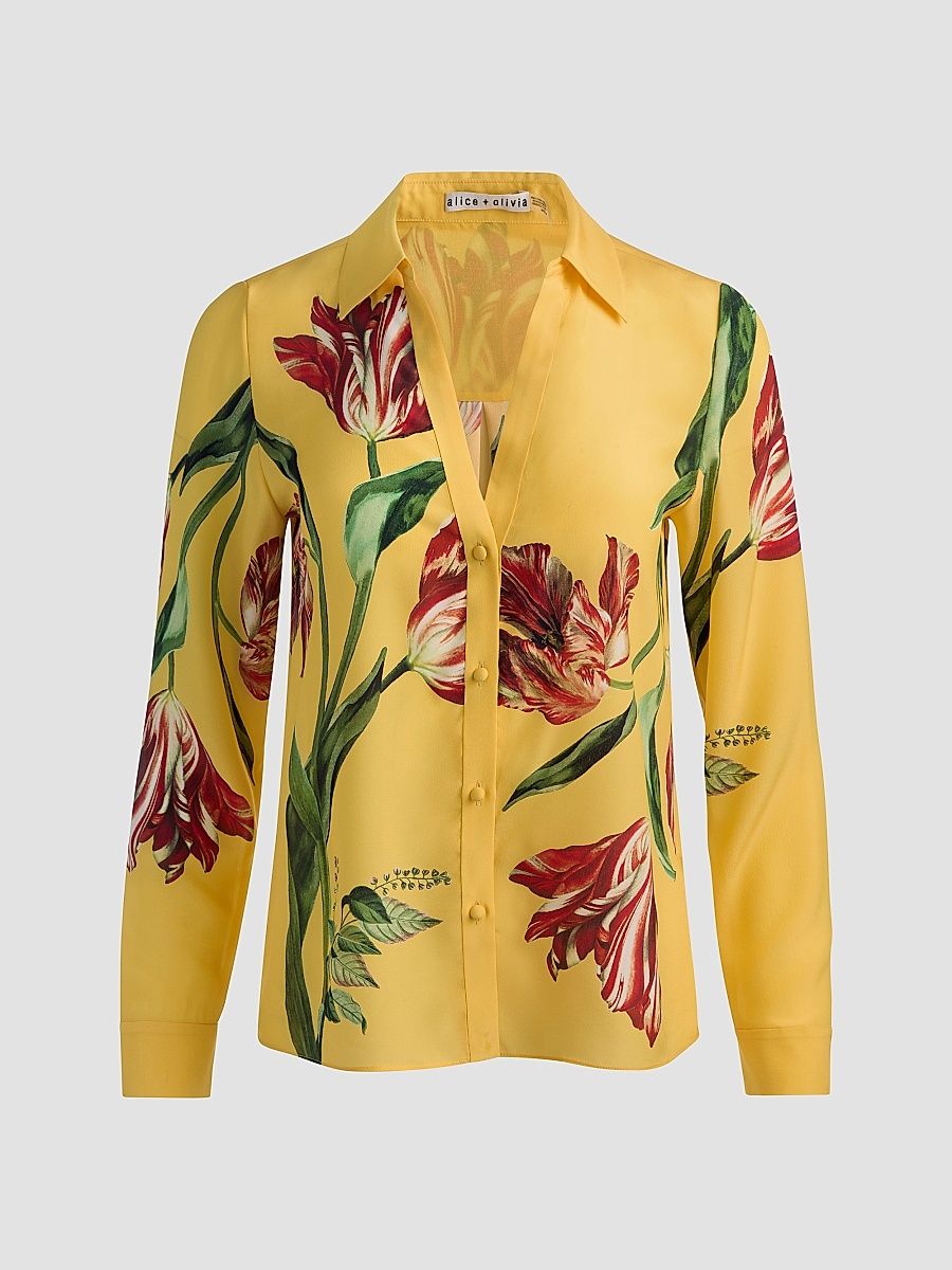 Women's Eloise Tulip Print Silk Blouse - Soft Tulip Tuscany - Size XL