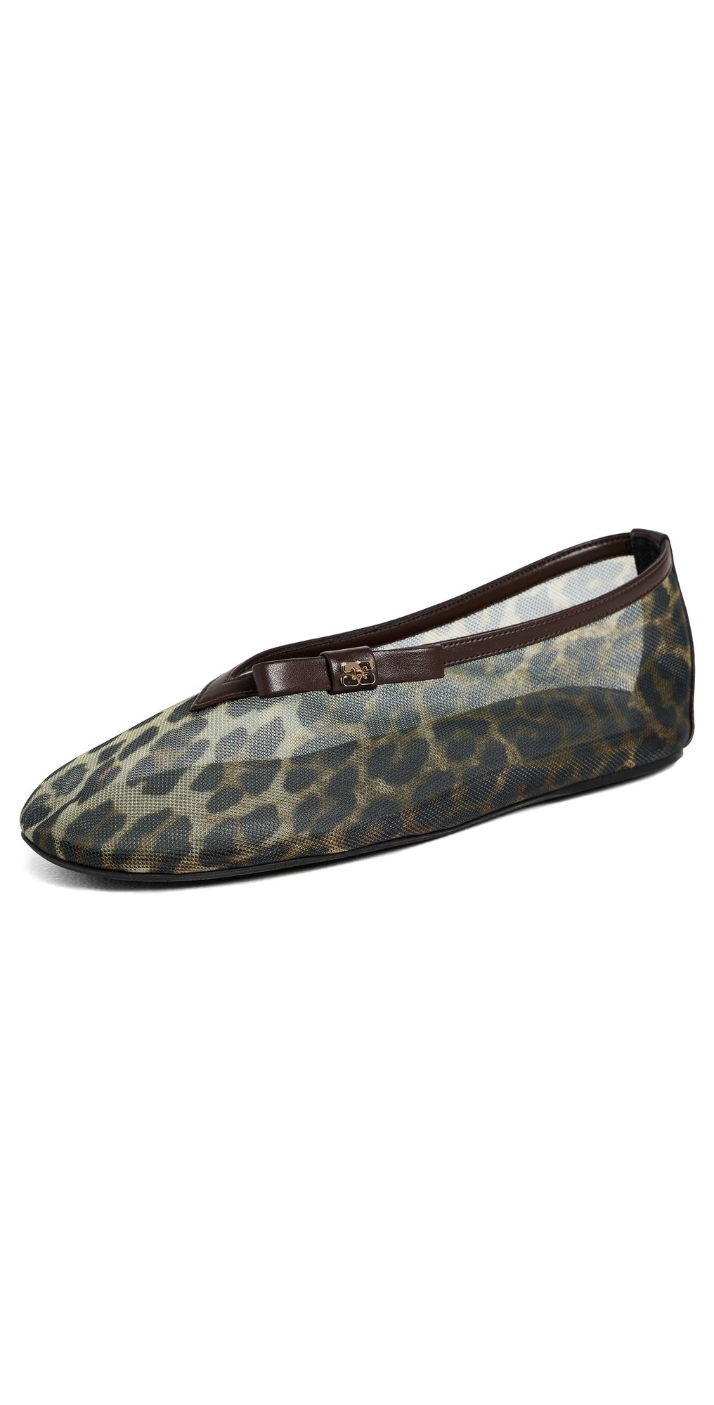 GANNI Jenny Printed Mesh Bow Ballerina Flats Almond Milk 41